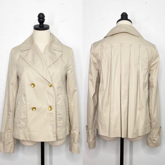 Anthropologie Cartonnier Alderley Pea Coat Tan Jacket Pleated Boho Size 2 - Picture 1 of 14